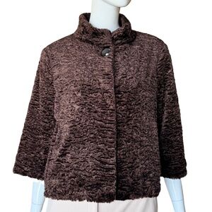 Ann Taylor (Original) Brown Faux Persian Lamb Cropped Evening Jacket Size L NWT